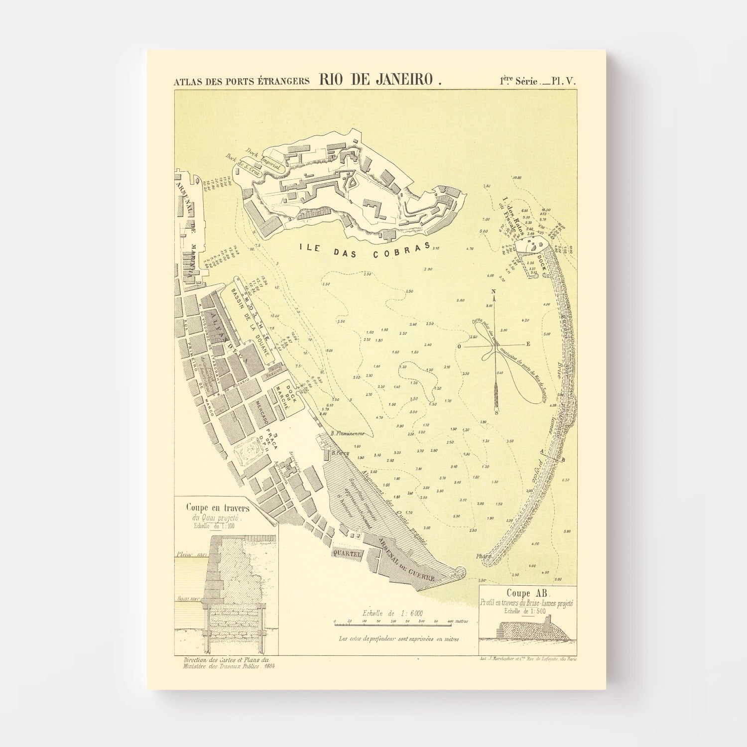 Vintage Map of Rio de Janeiro, Brazil 1884