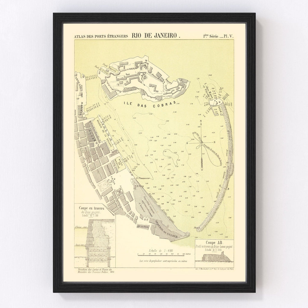 Vintage Map of Rio de Janeiro, Brazil 1884