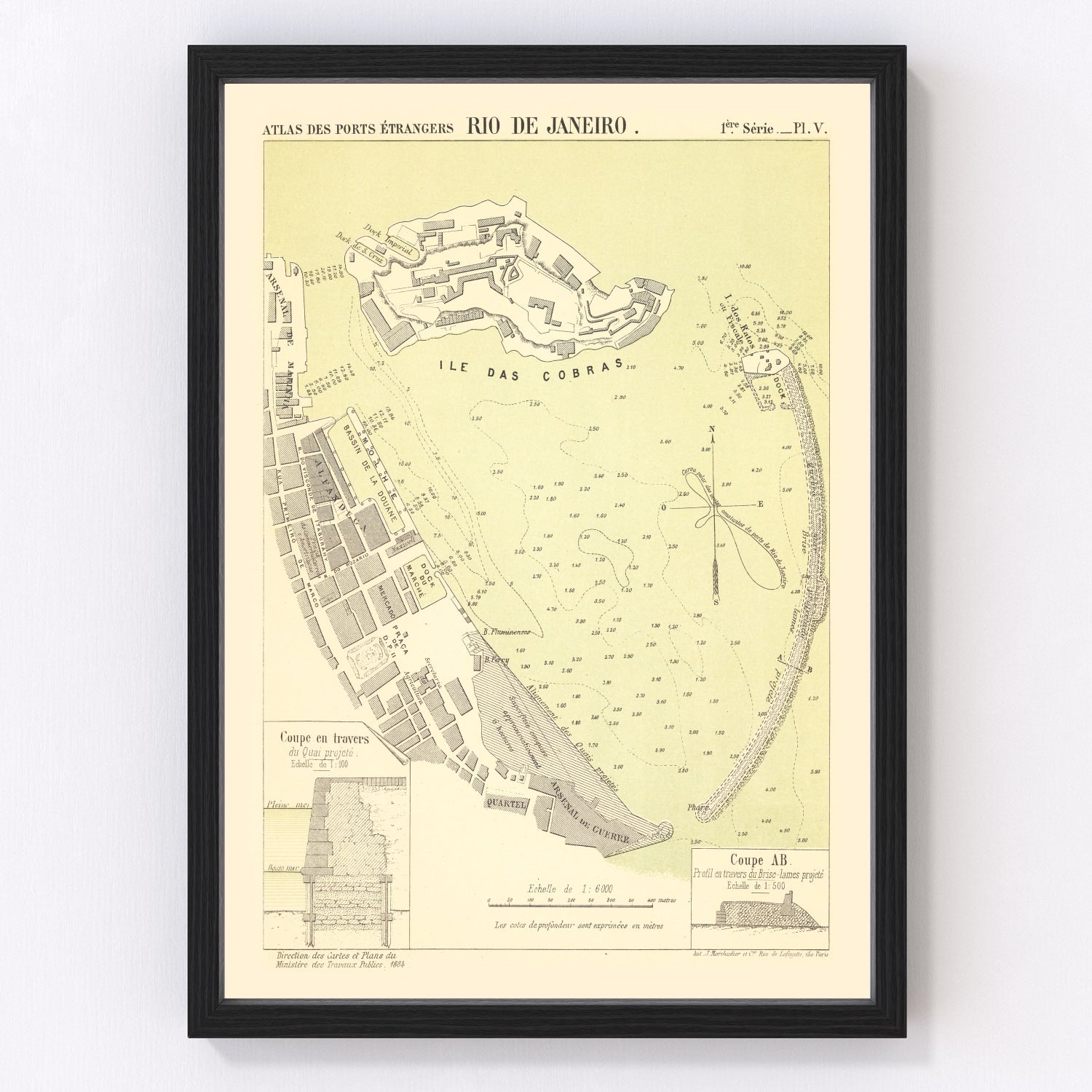 Vintage Map of Rio de Janeiro, Brazil 1884