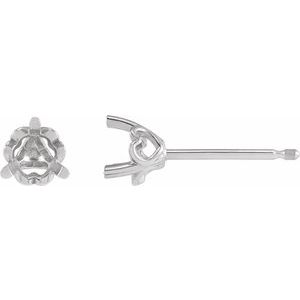 14K White Gold 3 mm Round 3-Prong Earring Mounting