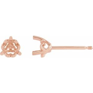 14K Rose Gold 3 mm Round 3-Prong Earring Mounting