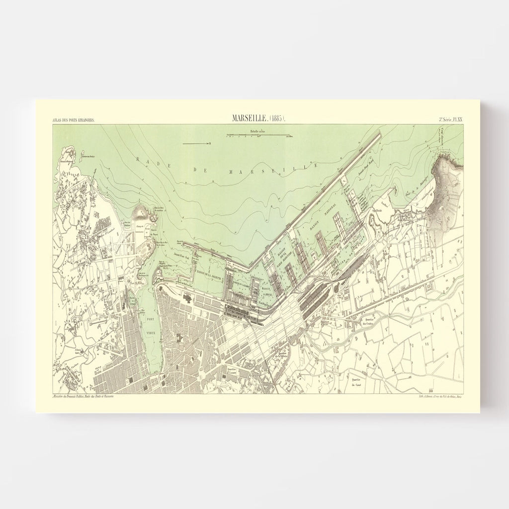 Vintage Map of Marseille, France 1885