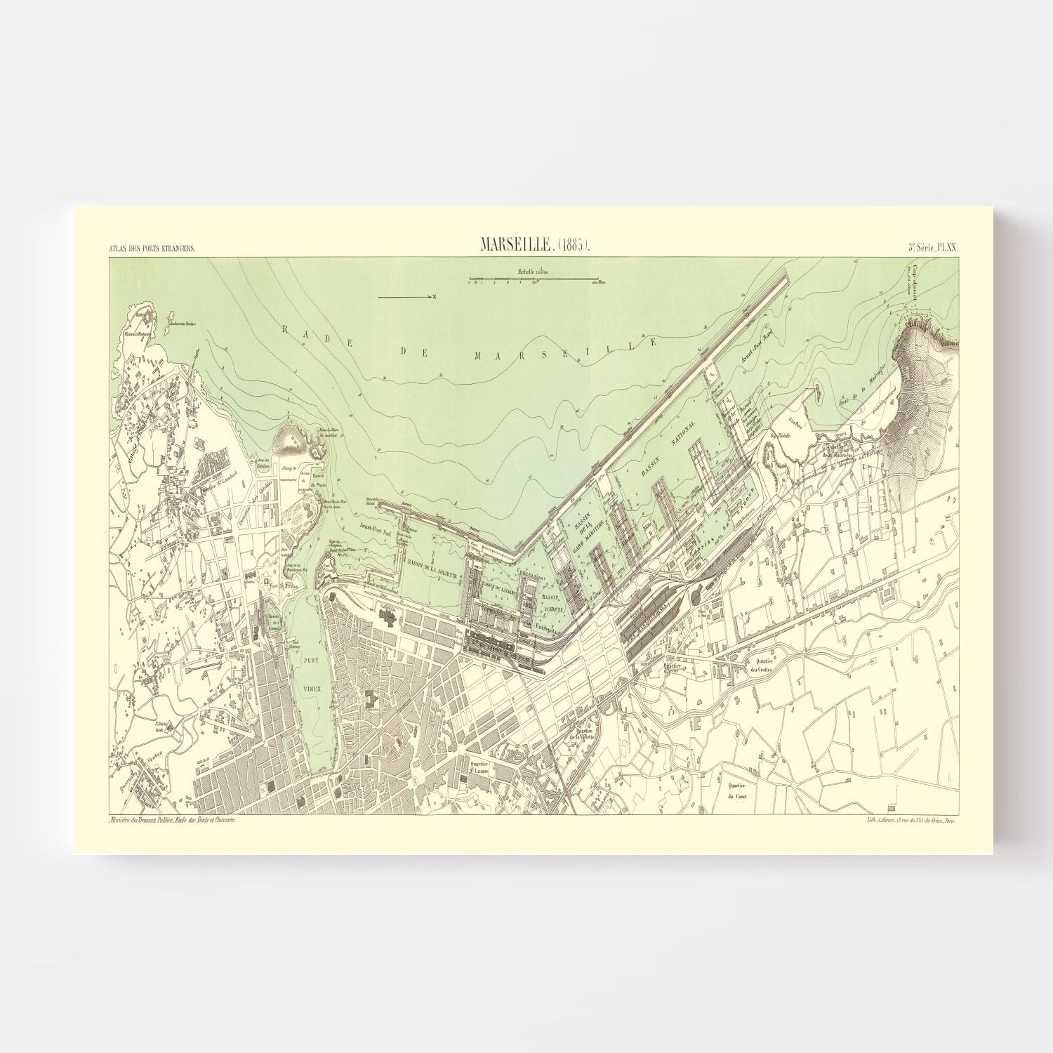 Vintage Map of Marseille, France 1885