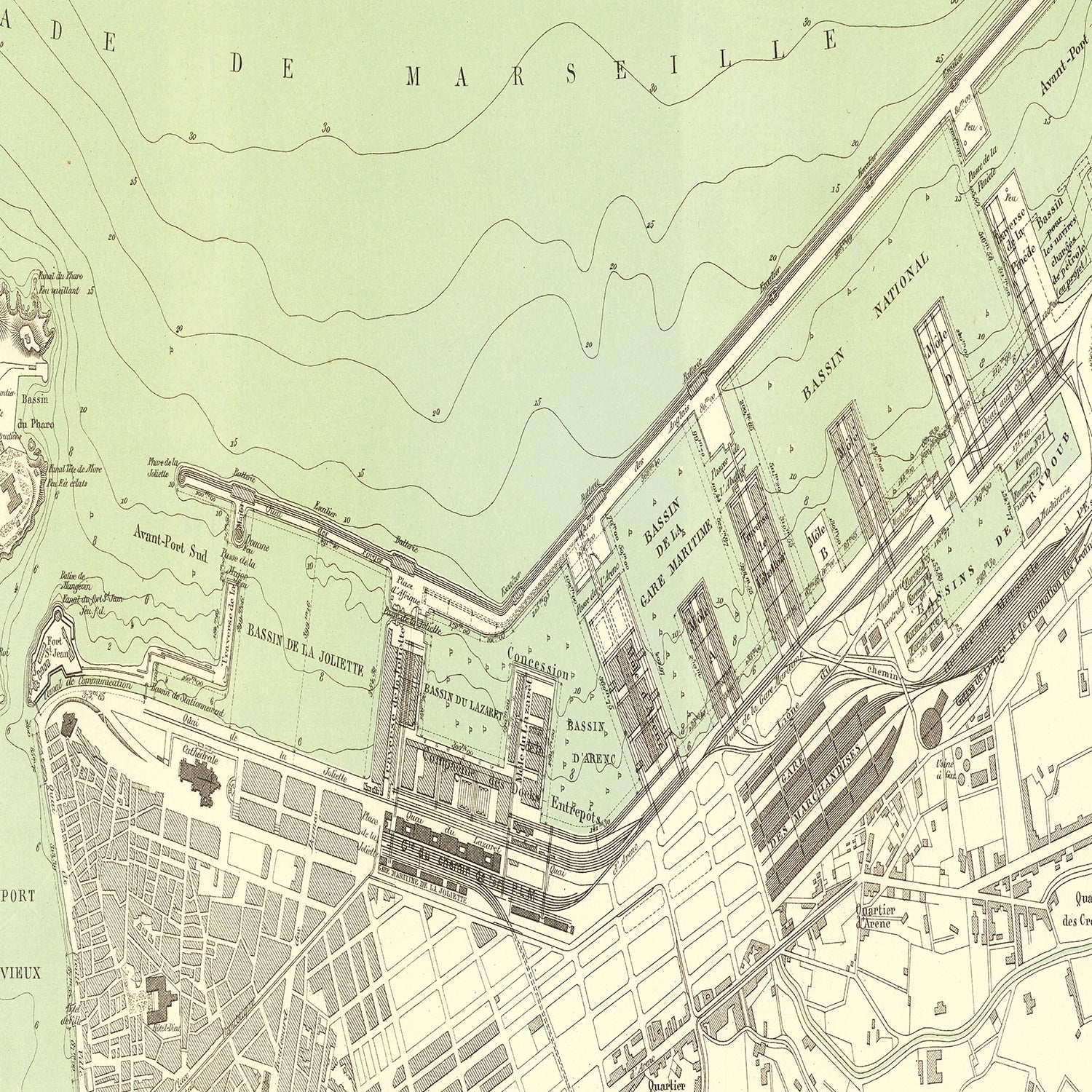 Vintage Map of Marseille, France 1885