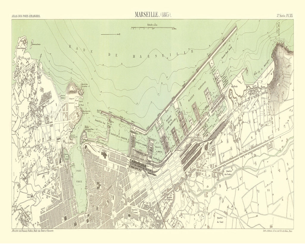 Vintage Map of Marseille, France 1885