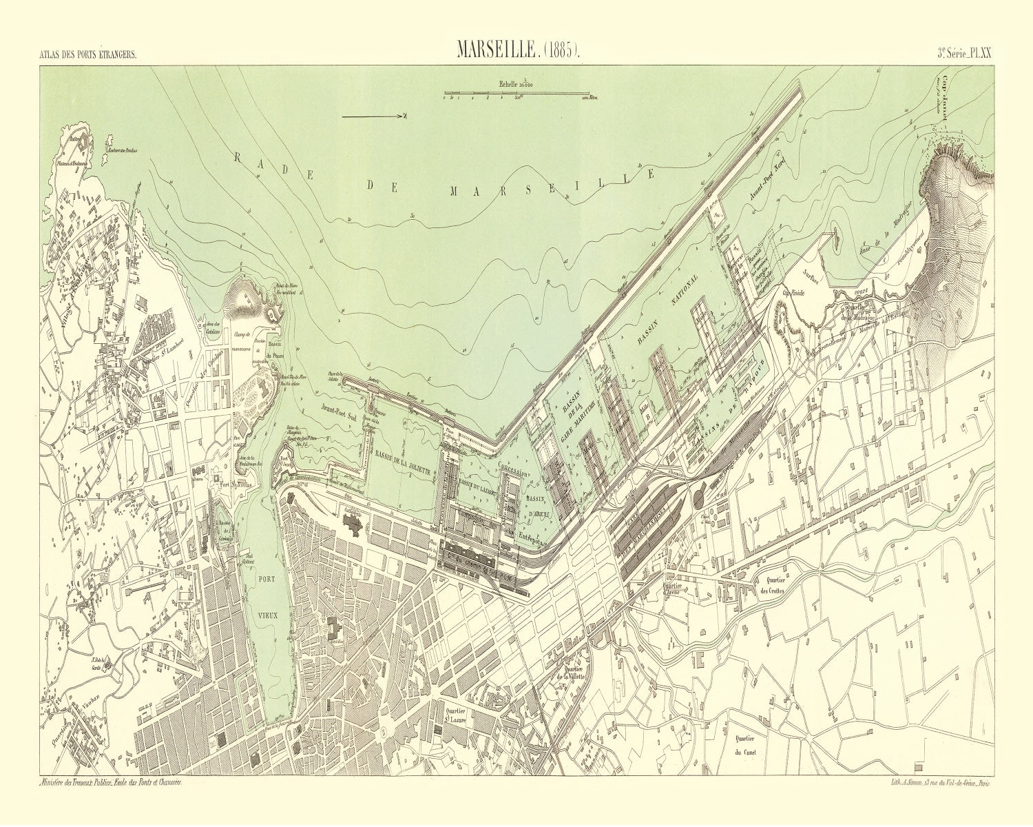Vintage Map of Marseille, France 1885