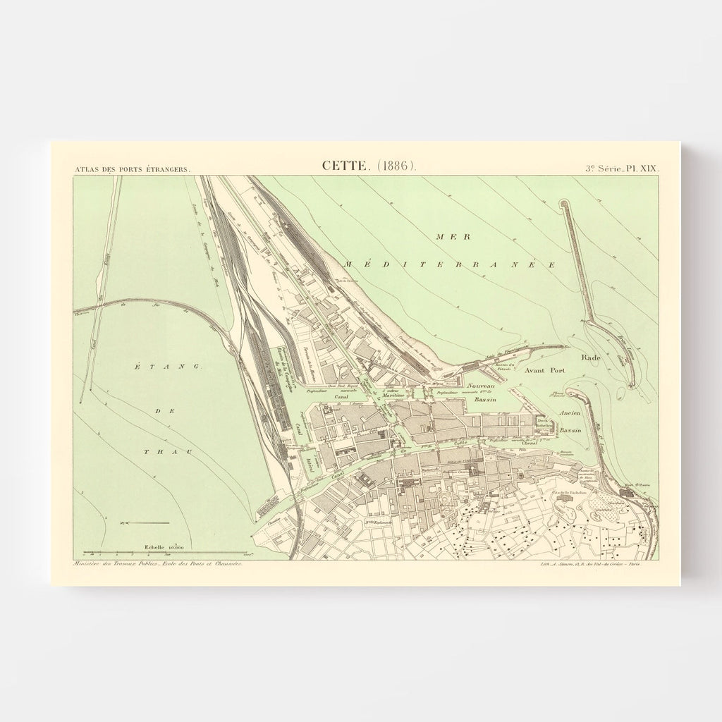 Vintage Map of Sète, France 1886
