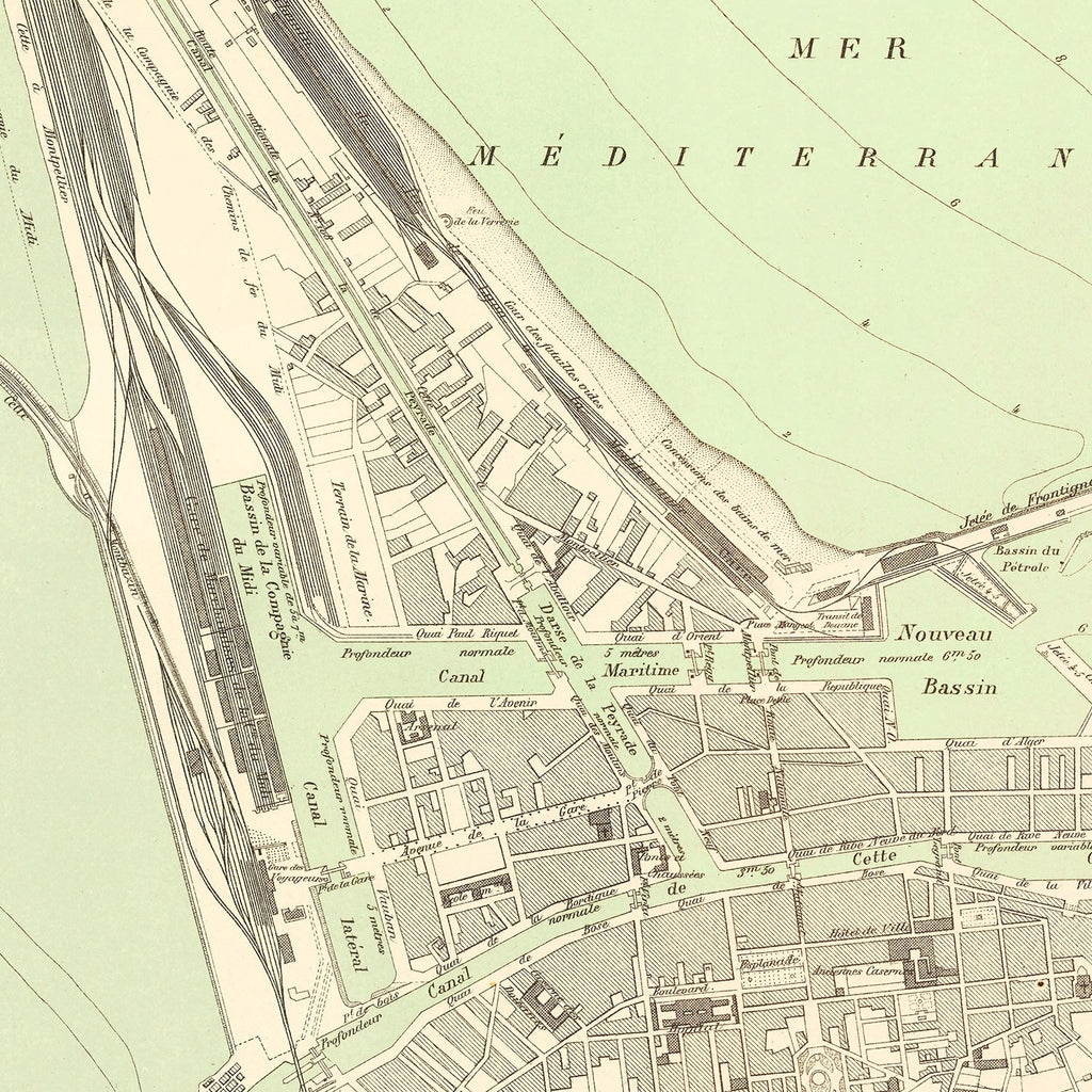 Vintage Map of Sète, France 1886