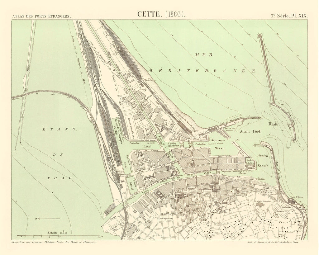 Vintage Map of Sète, France 1886