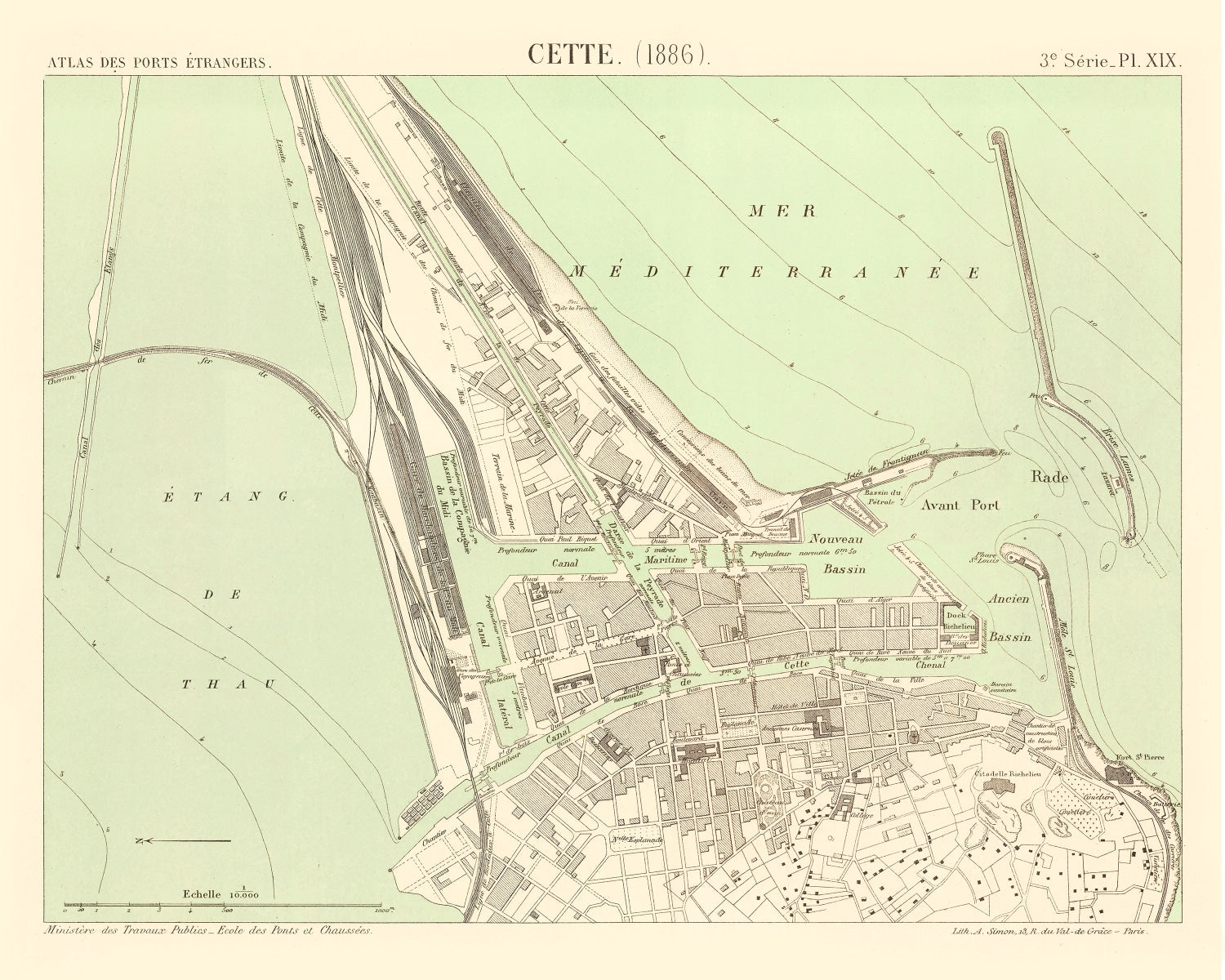 Vintage Map of Sète, France 1886