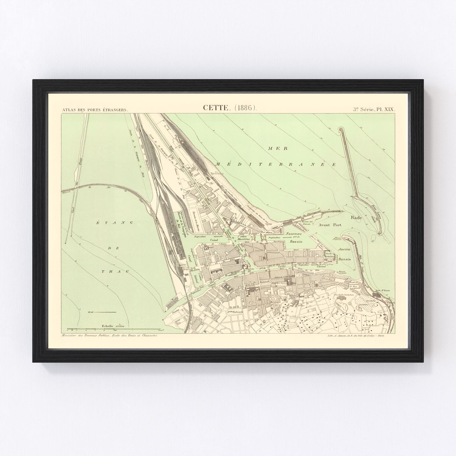 Vintage Map of Sète, France 1886