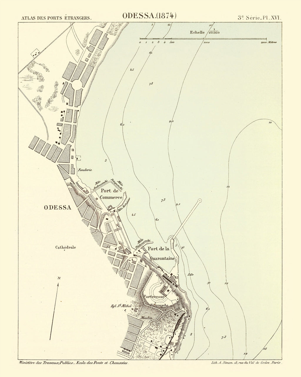 Vintage Map of Odesa, Ukraine 1874
