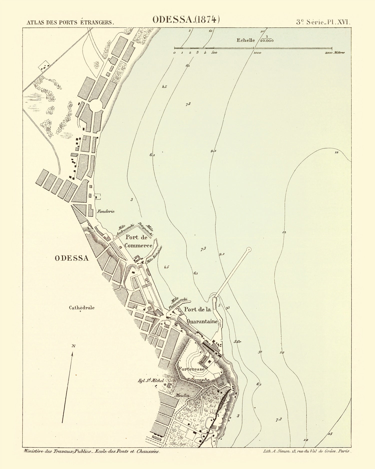 Vintage Map of Odesa, Ukraine 1874