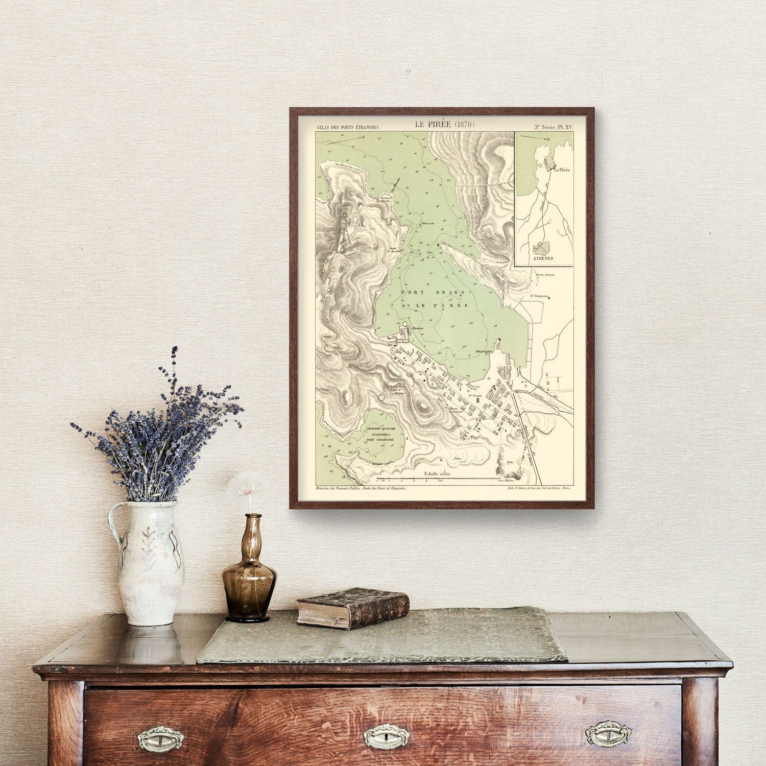 Vintage Map of Piraeus, Greece 1870