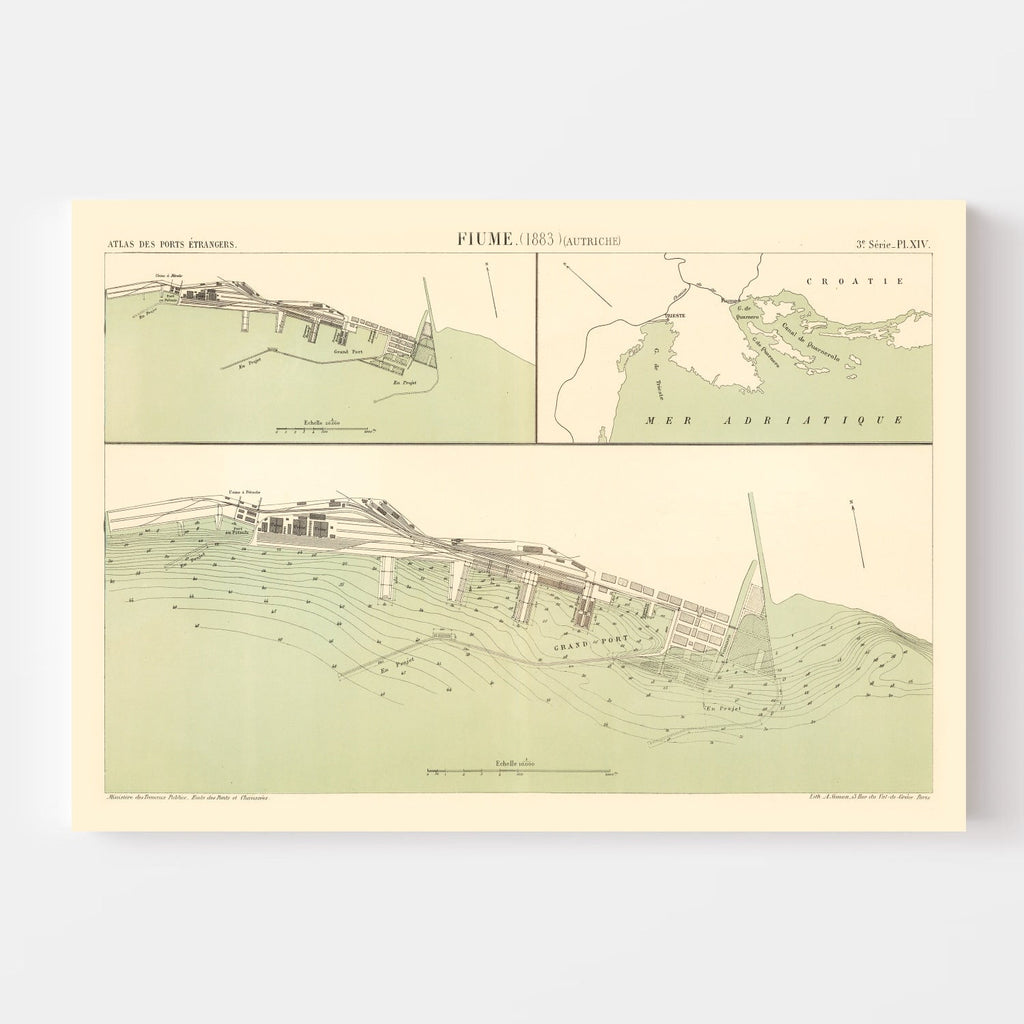 Vintage Map of Rijeka, Austria 1883