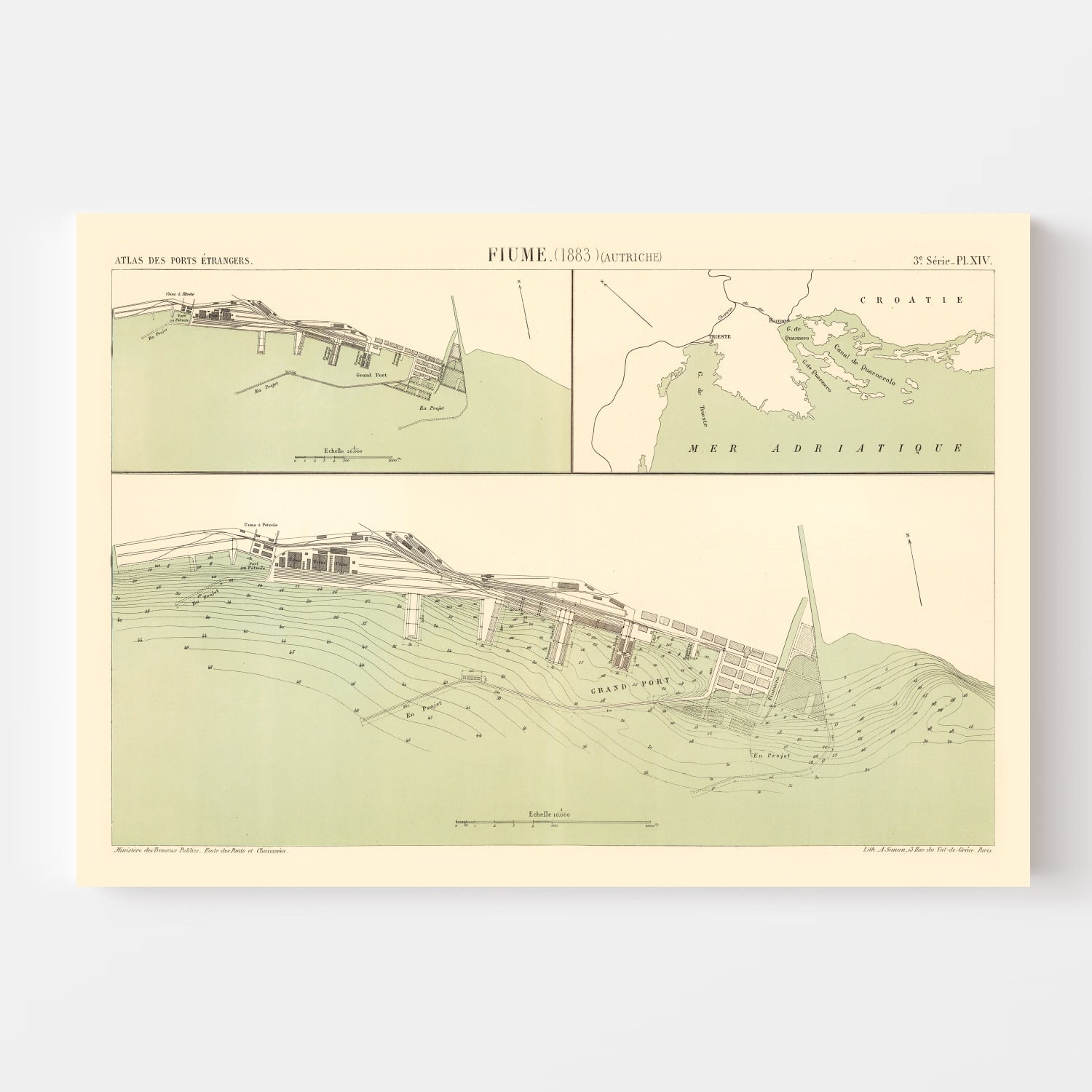 Vintage Map of Rijeka, Austria 1883