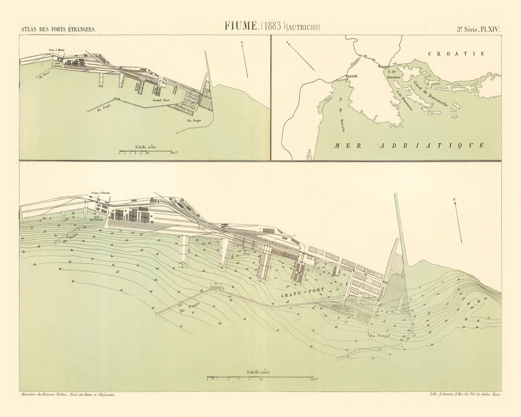 Vintage Map of Rijeka, Austria 1883