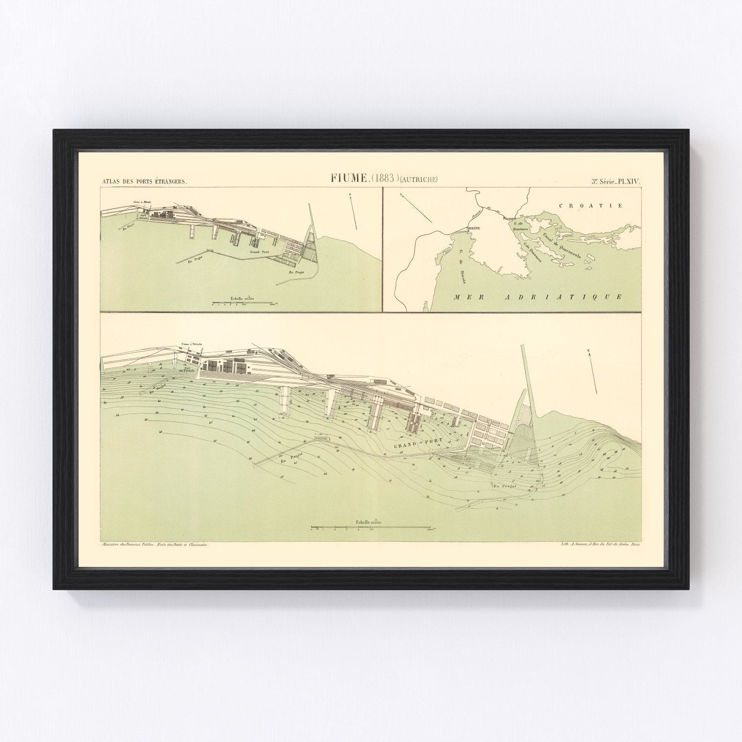 Vintage Map of Rijeka, Austria 1883