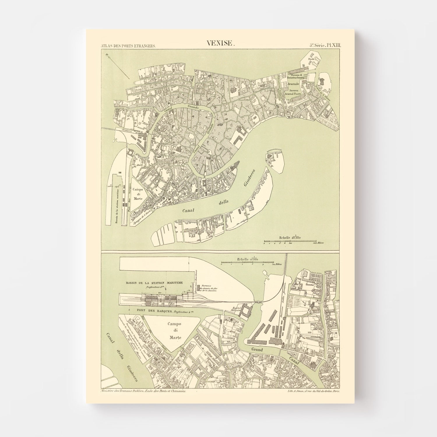 Vintage Map of Venice, Italy 1887
