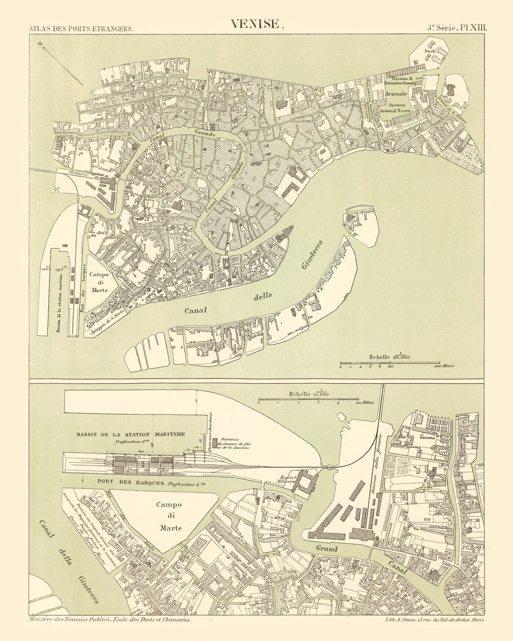 Vintage Map of Venice, Italy 1887