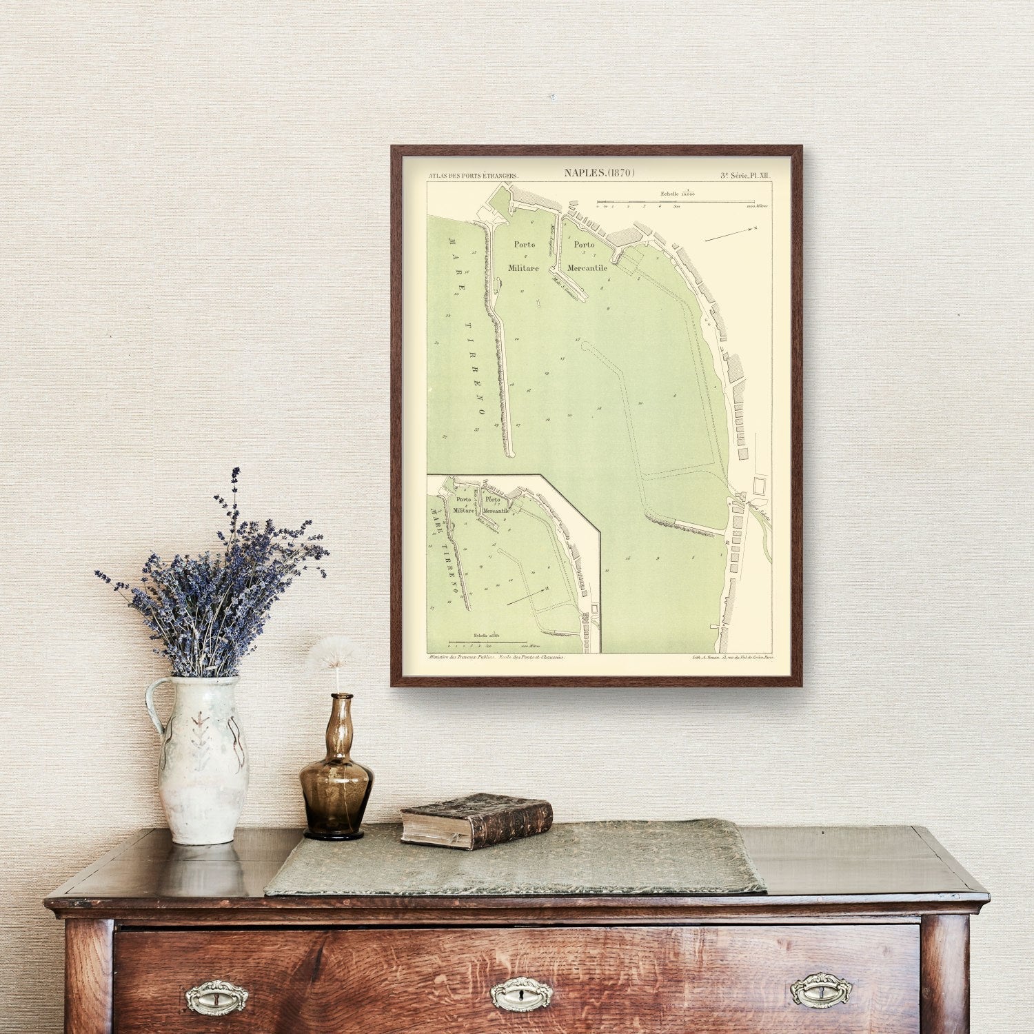 Vintage Map of Naples, Italy 1870