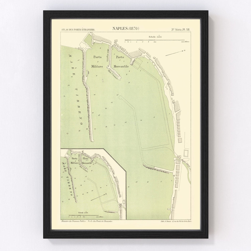 Vintage Map of Naples, Italy 1870