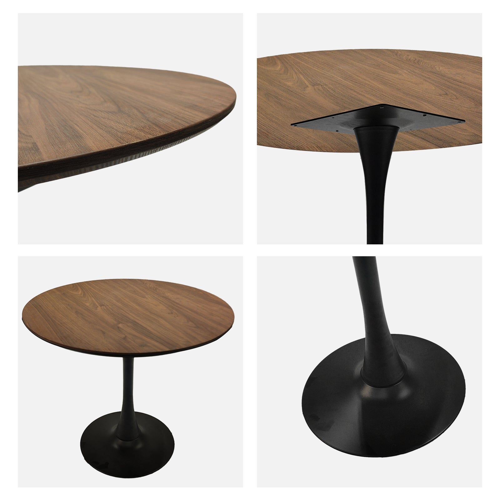 Mid-Century Round Dining Table, Walnut Color, MDF Table Top & Pedestal Base, 31.5 Inches