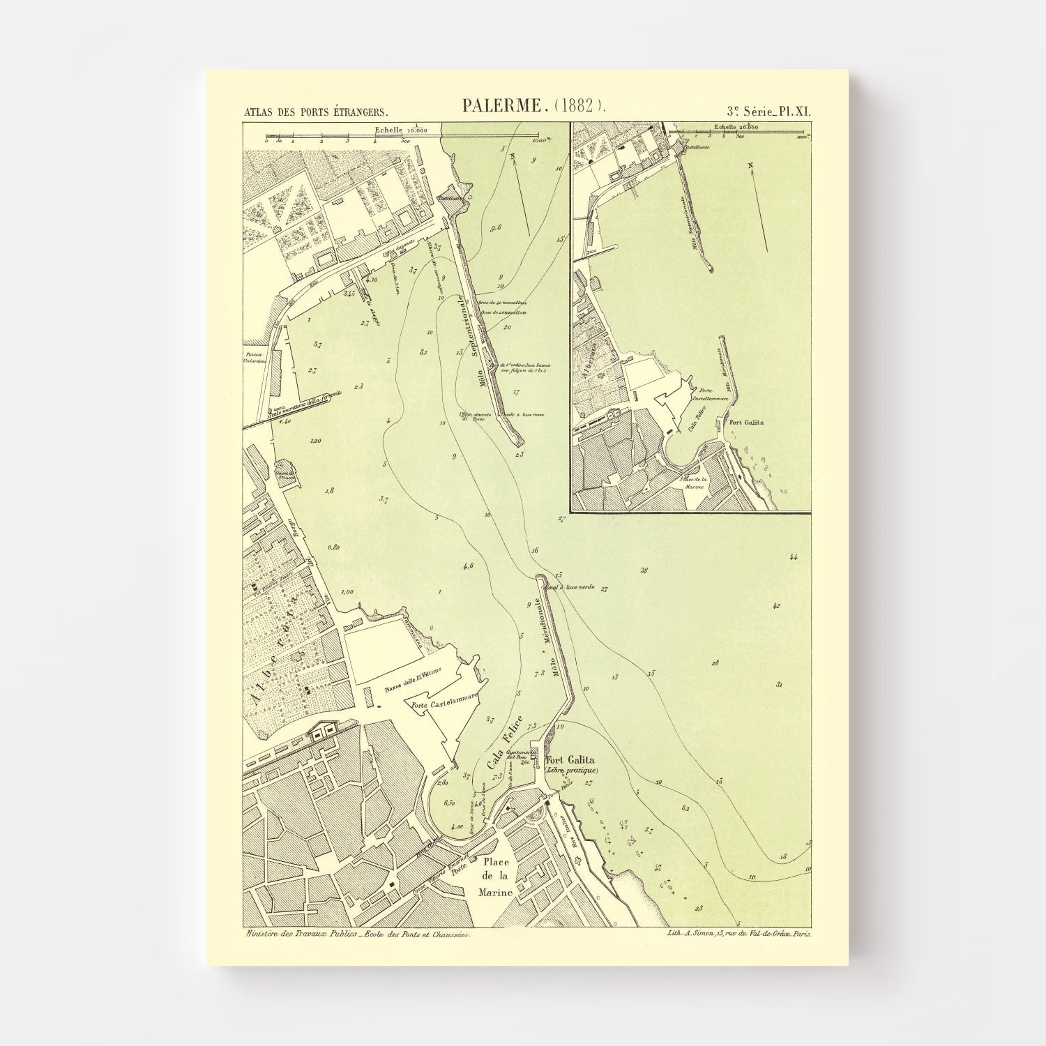 Vintage Map of Palermo, Italy 1882