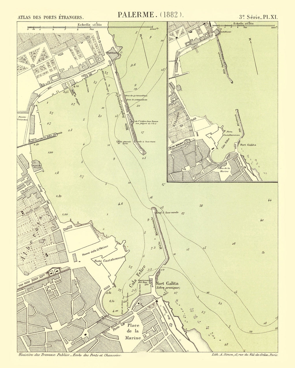 Vintage Map of Palermo, Italy 1882