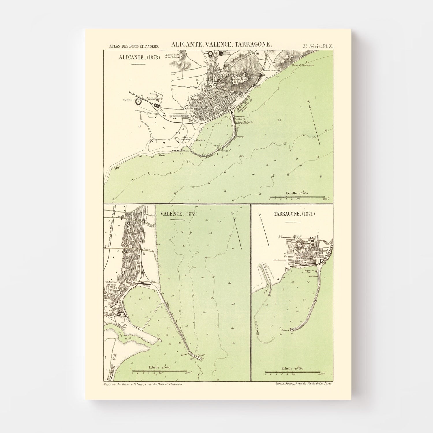 Vintage Map of Alicante, Spain 1878