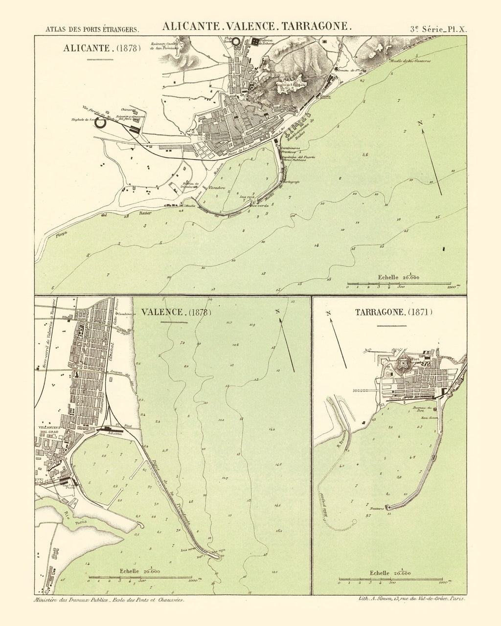 Vintage Map of Alicante, Spain 1878
