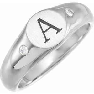 Sterling Silver  .06 CTW Natural Diamond 8.6 mm Round Signet Ring
