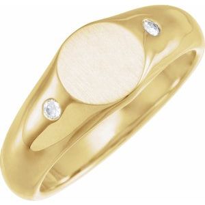 14K Yellow Gold  .06 CTW Natural Diamond 8.6 mm Round Signet Ring