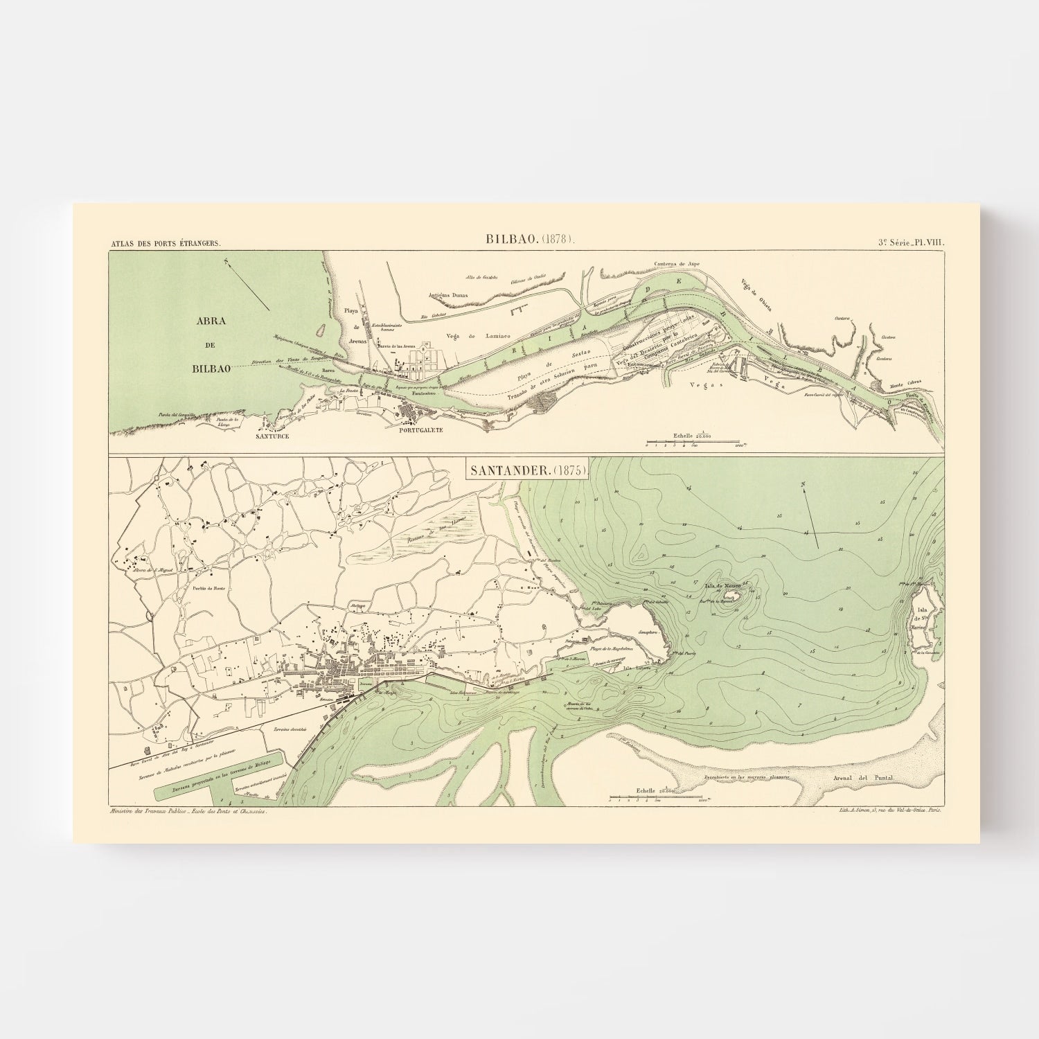 Vintage Map of Bilbao, Spain 1878