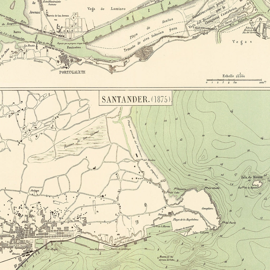 Vintage Map of Bilbao, Spain 1878