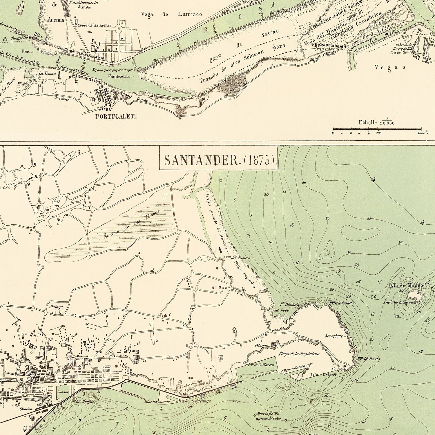 Vintage Map of Bilbao, Spain 1878