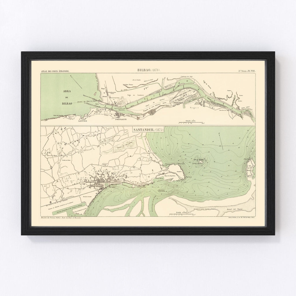 Vintage Map of Bilbao, Spain 1878