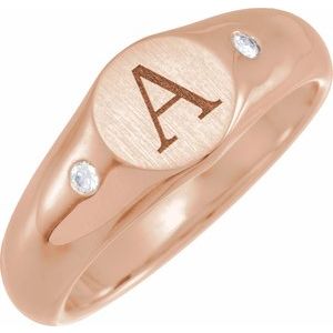14K Rose Gold  .06 CTW Natural Diamond 8.6 mm Round Signet Ring