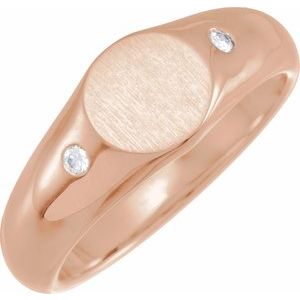 14K Rose Gold  .06 CTW Natural Diamond 8.6 mm Round Signet Ring