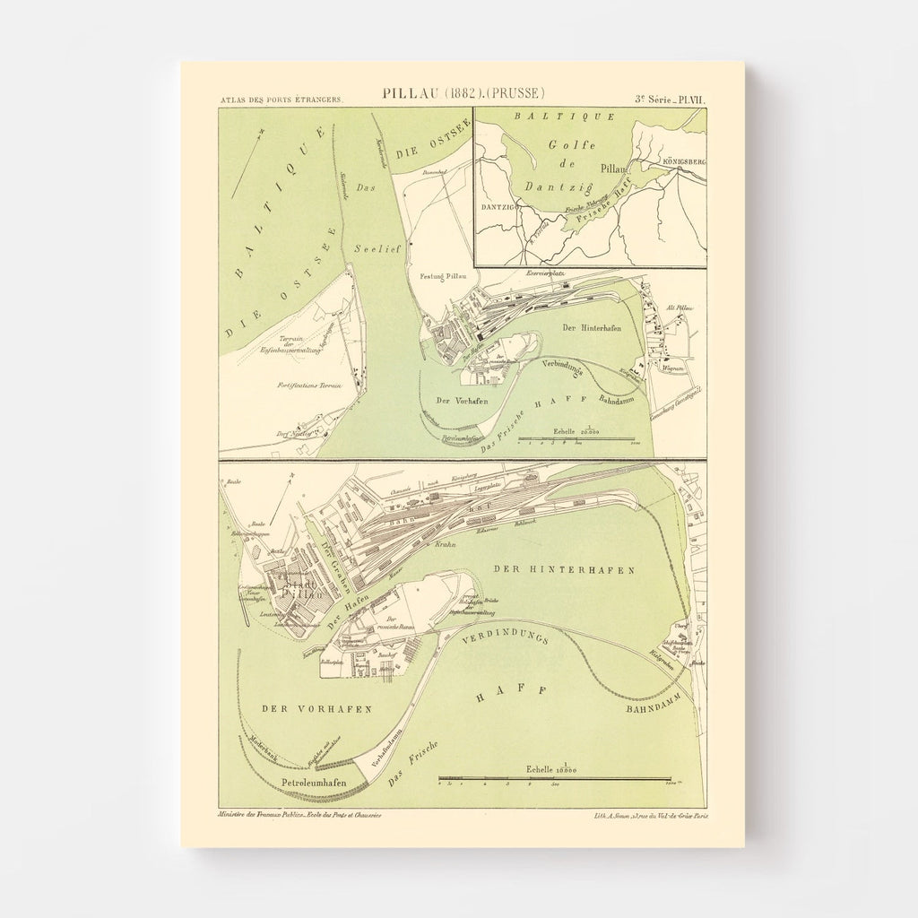 Vintage Map of Baltiysk, Prussia 1882