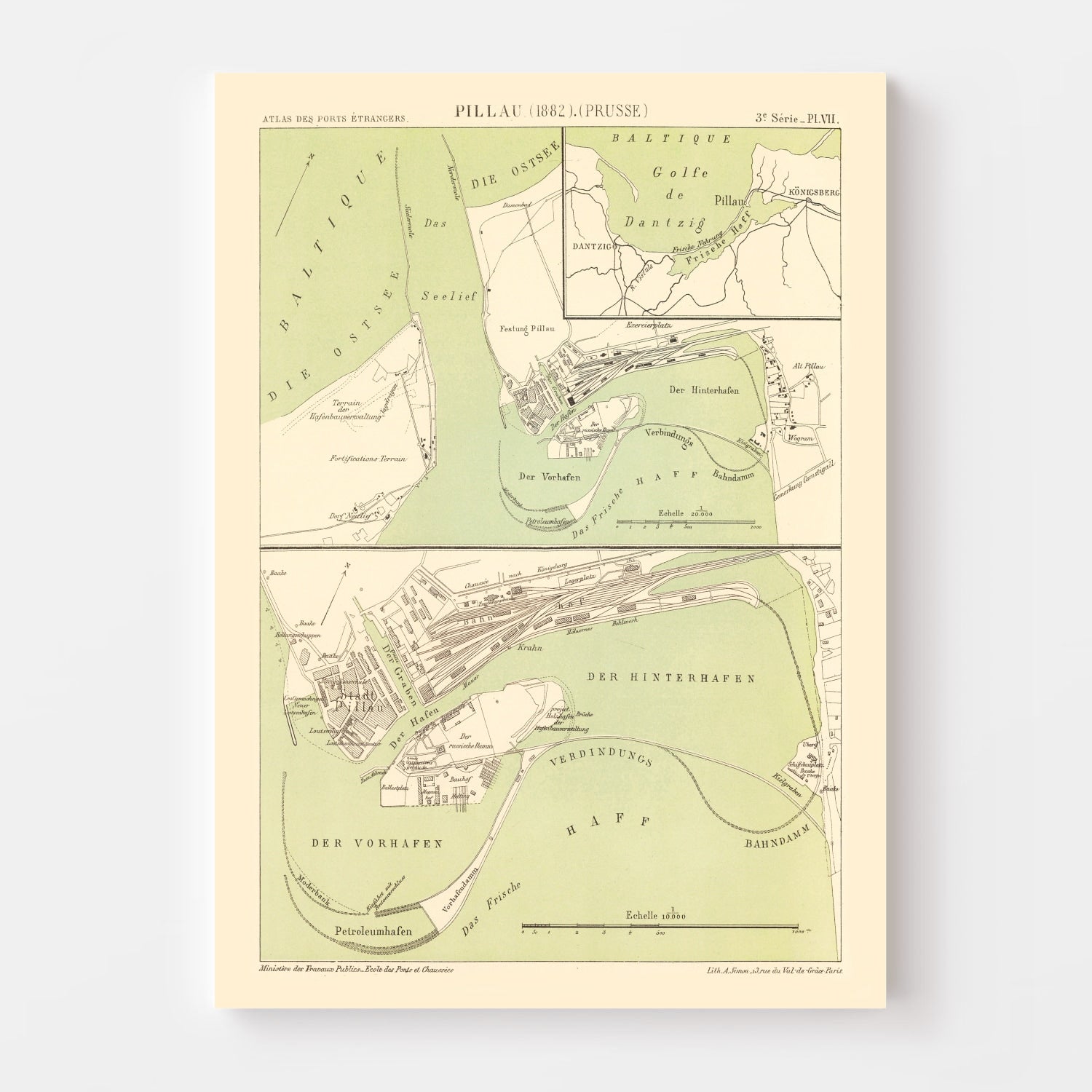 Vintage Map of Baltiysk, Prussia 1882
