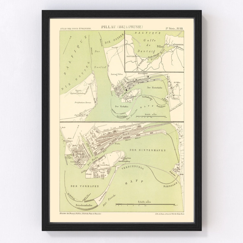 Vintage Map of Baltiysk, Prussia 1882