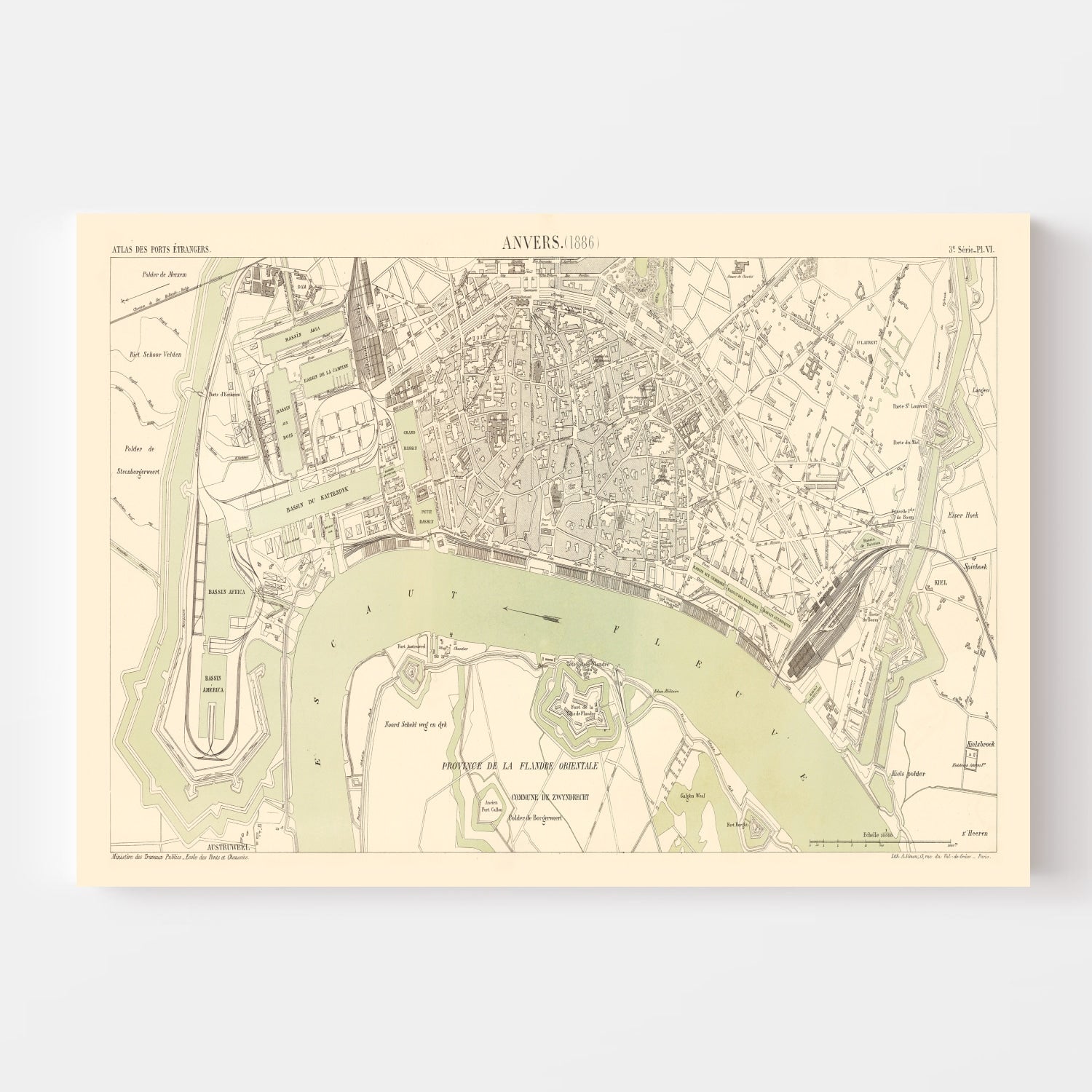 Vintage Map of Antwerp, Belgium 1886