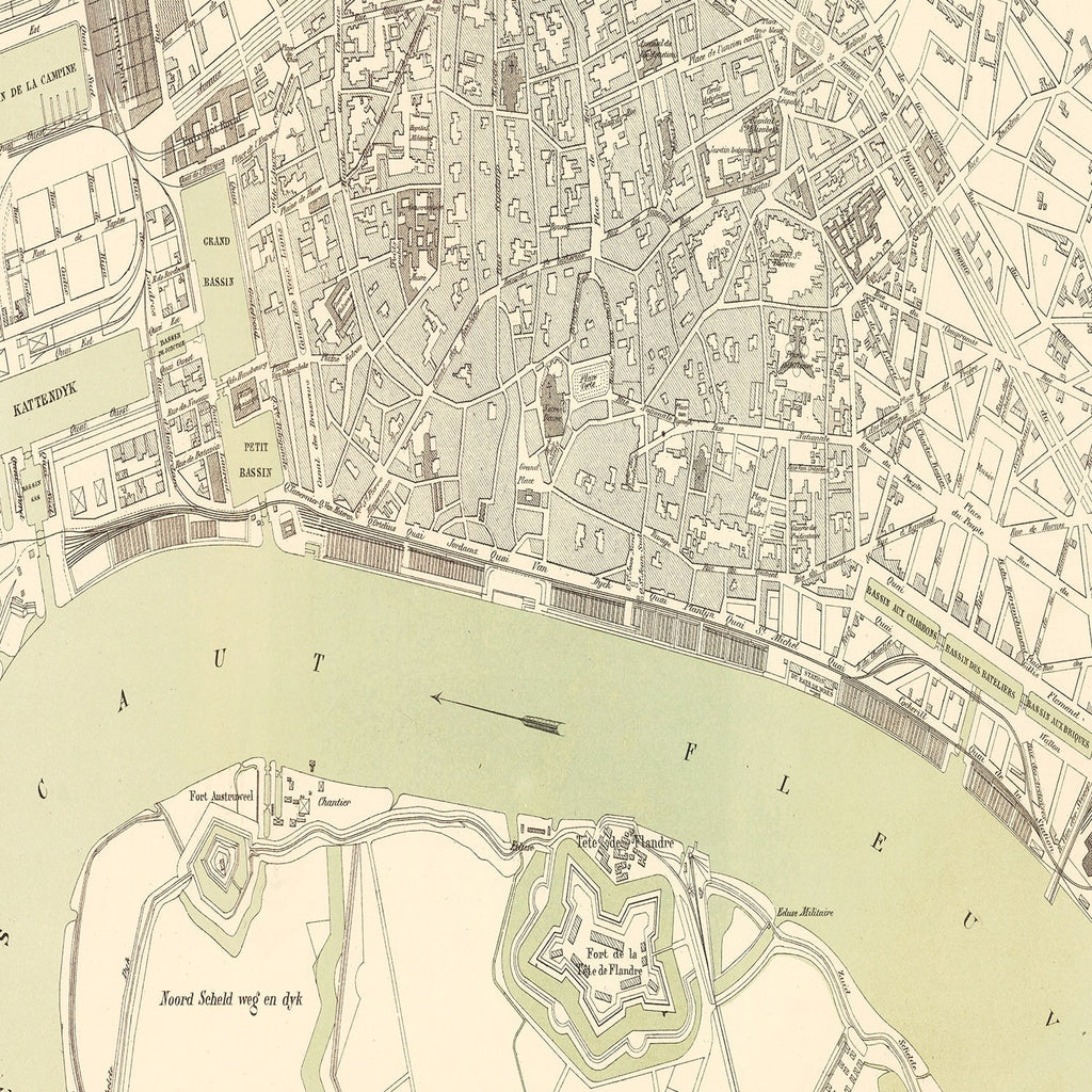 Vintage Map of Antwerp, Belgium 1886