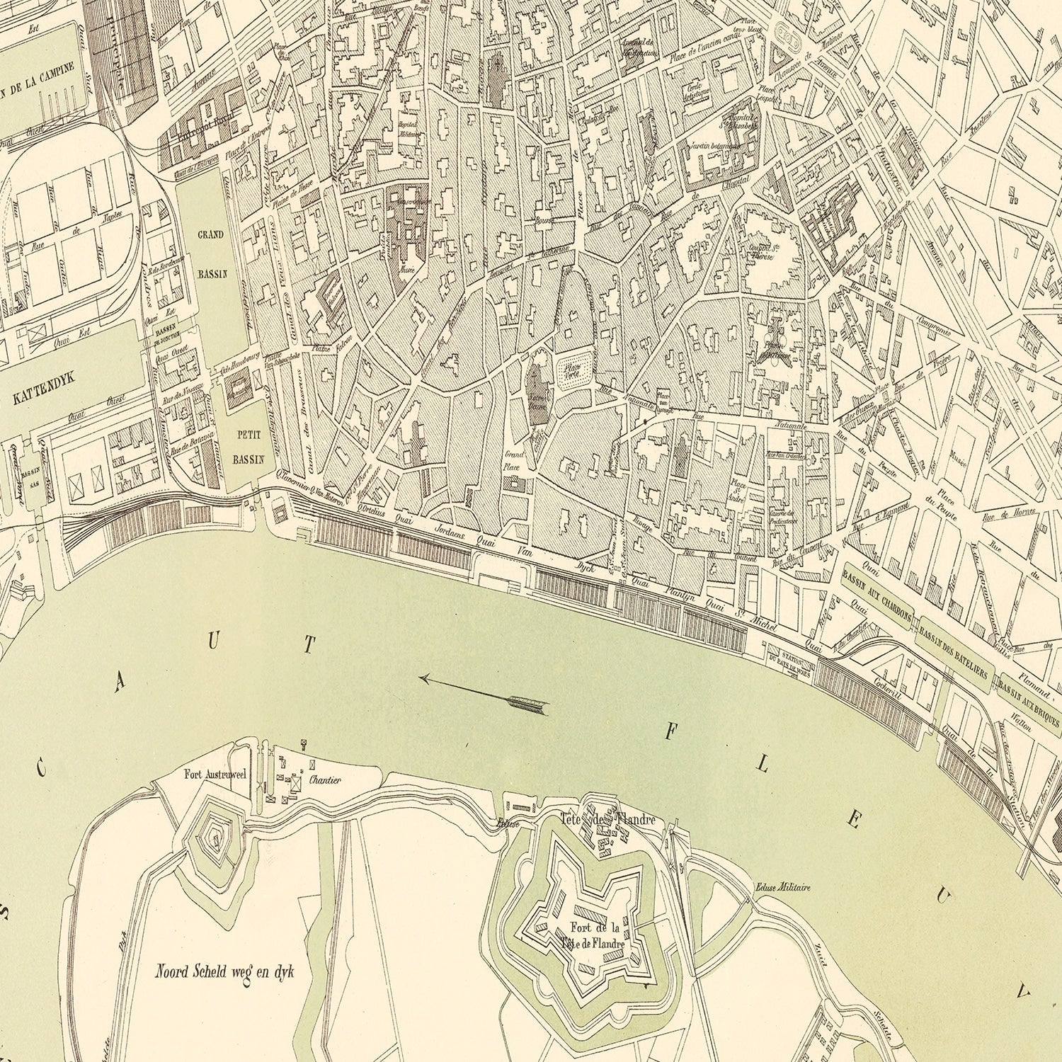 Vintage Map of Antwerp, Belgium 1886