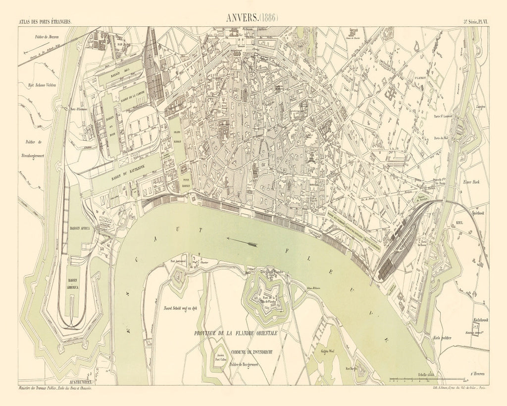 Vintage Map of Antwerp, Belgium 1886