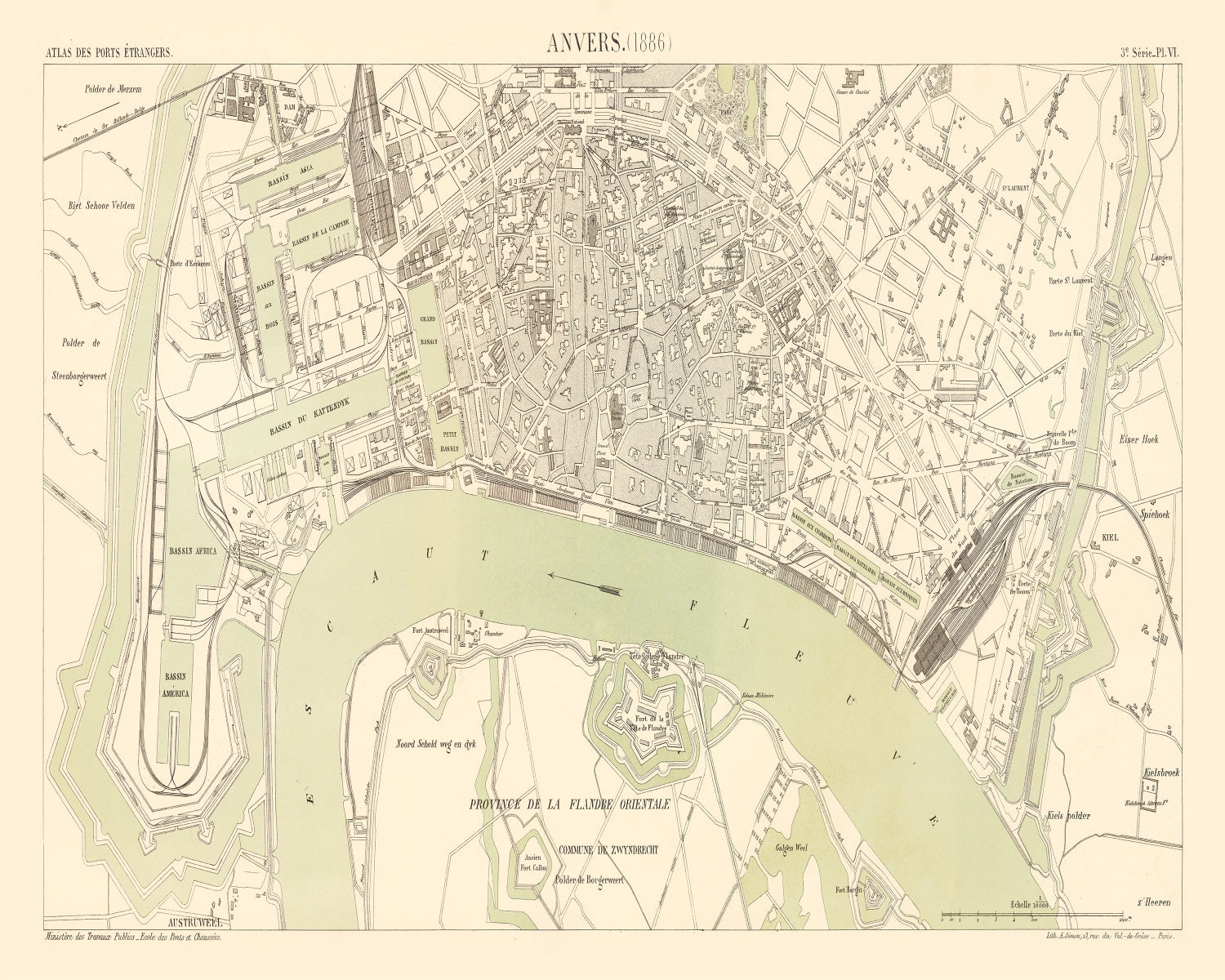 Vintage Map of Antwerp, Belgium 1886