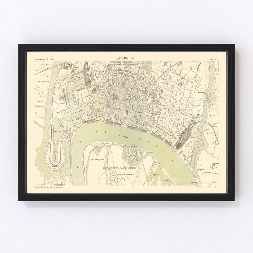 Vintage Map of Antwerp, Belgium 1886