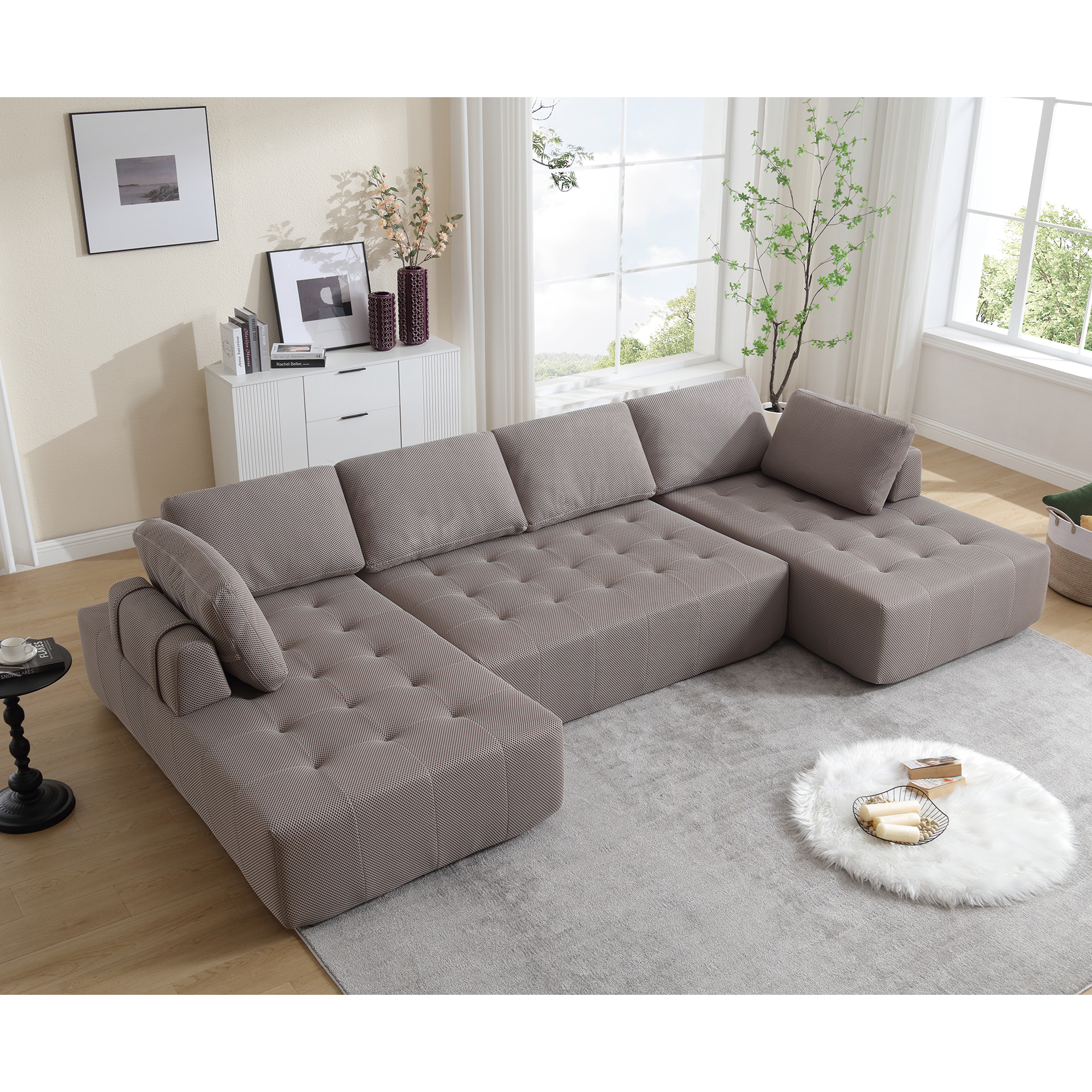 [NEW ARRIVED] [VIDEO PROVIDED]138.5 'Modular Combination Sofa, U-shaped Sofa, Living Room, Apartment, Upholstered ,6-seat Sofa, Free Combination Sofa (Mesh Fabric), Breathable Fabric, Gray
