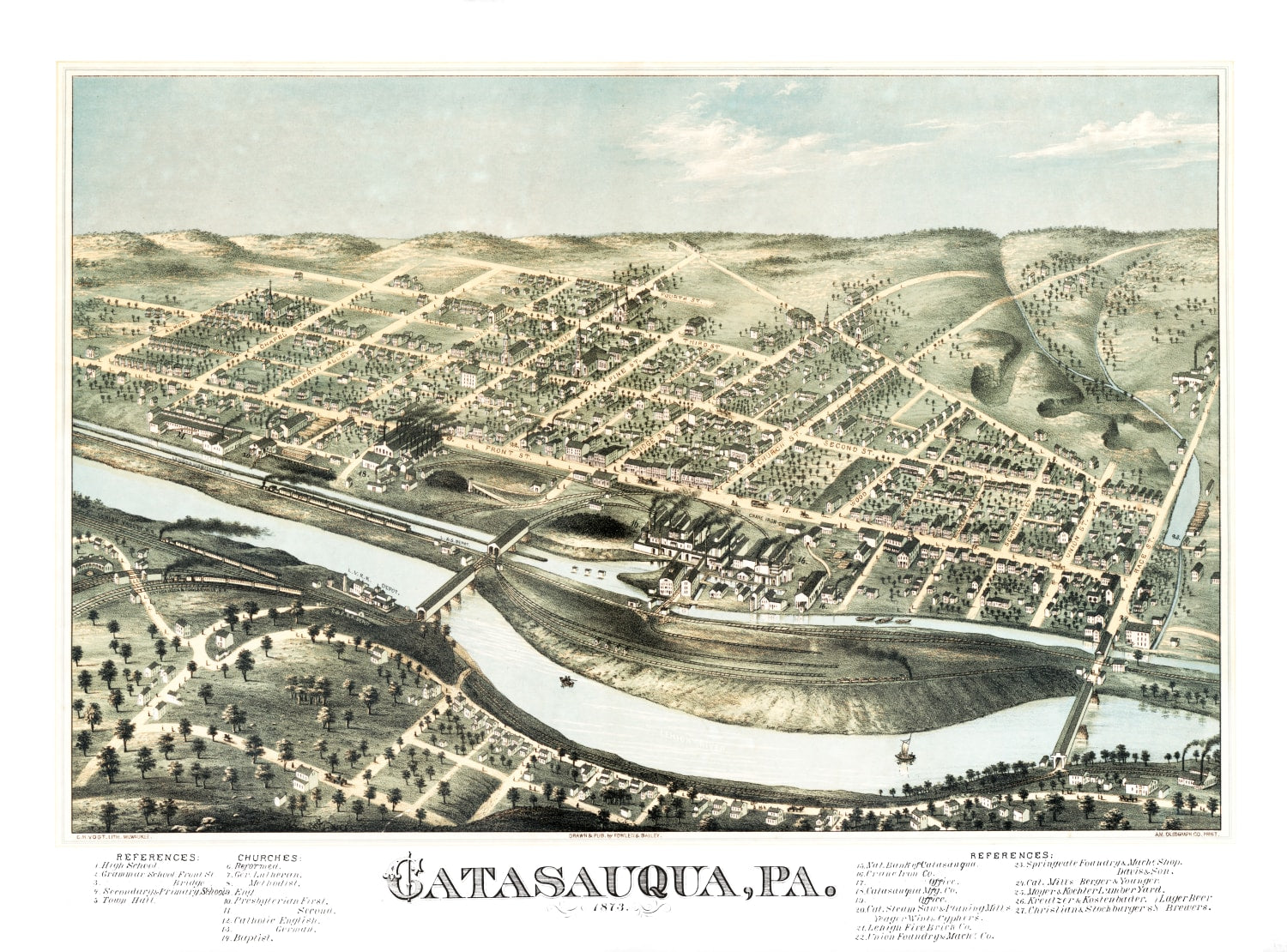 Vintage Map of Catasauqua, Pennsylvania 1873
